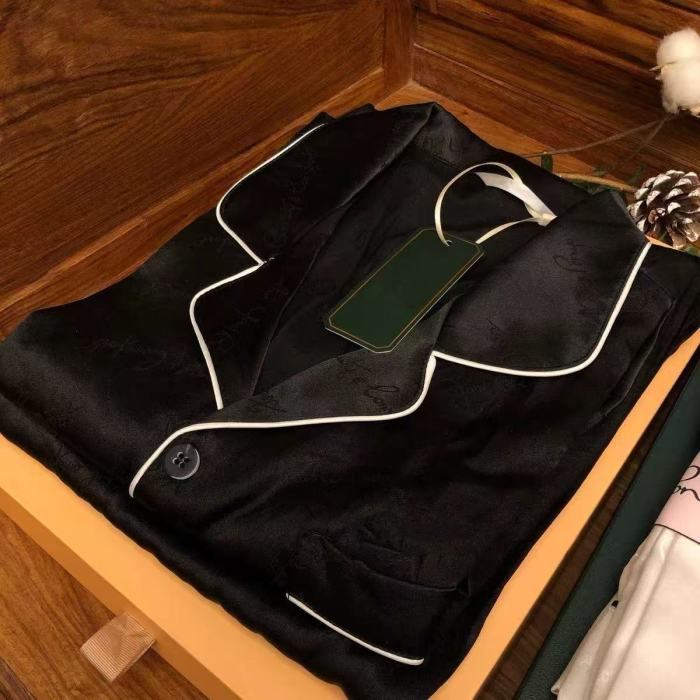 Couple ice silk pajamas French style long sleeve trousers home clothes