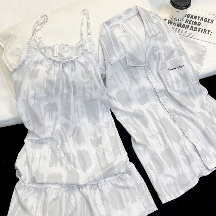 Couples' Pajamas, Cool Ice Silk Women's Long Skirt, Men's Cardigan Home Clothes