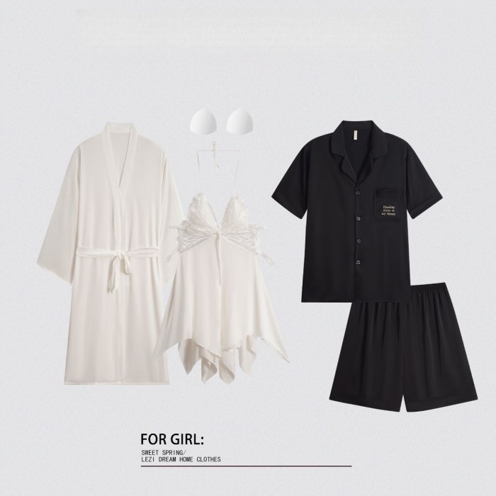 summer thin ice silk couple pajamas
