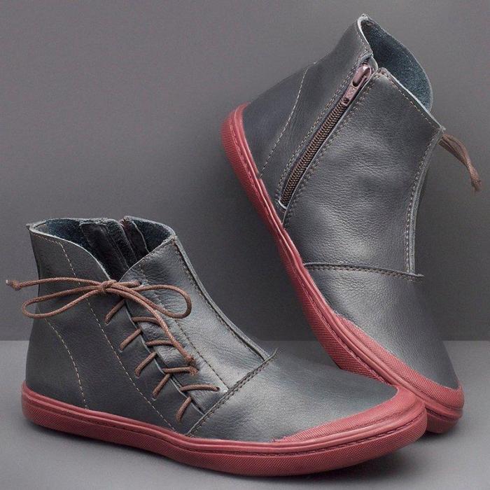 Women's Lace Up Flat Soft Leather Booties