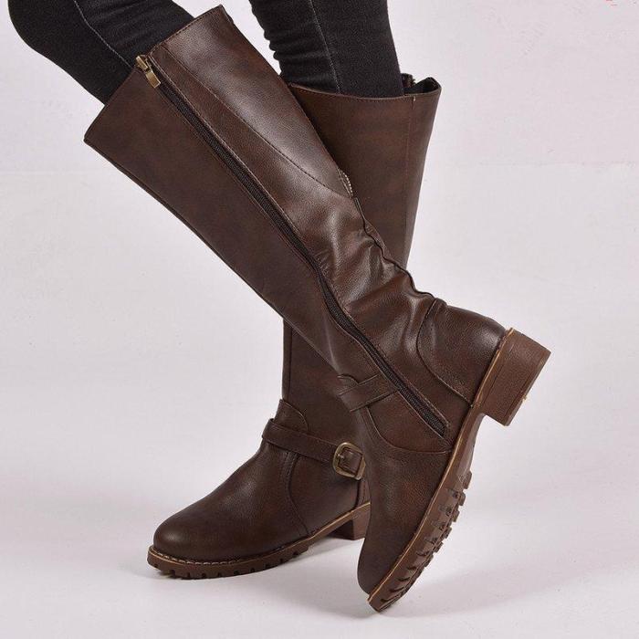 Zipper Pu Winter Boots Knee-High Vintage Boots