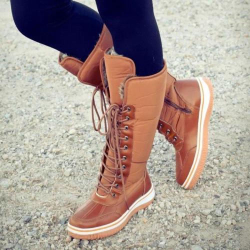 Women Winter Comfy Lace Up Mid-Calf Boots