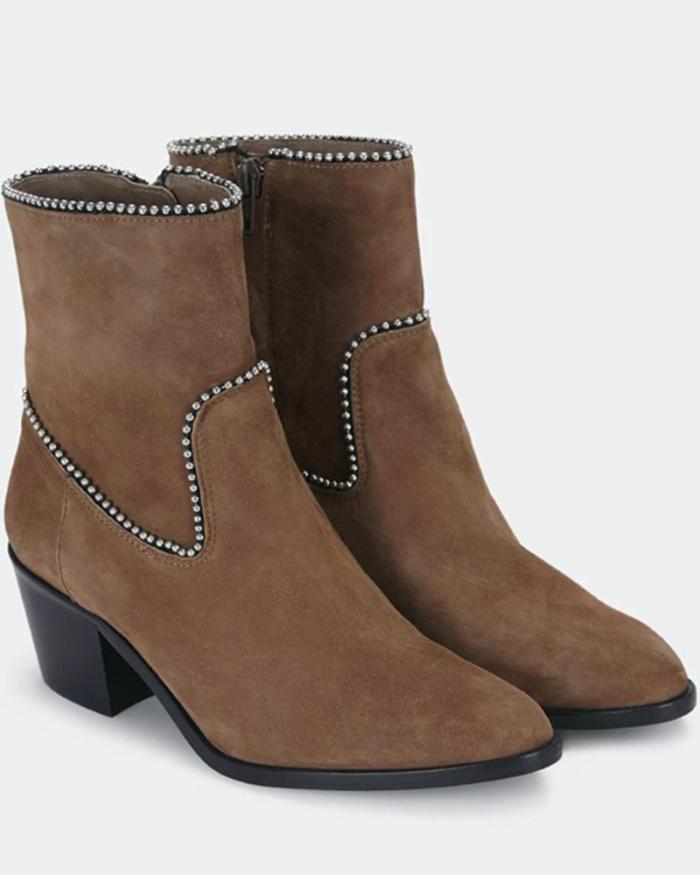 Studded Pointed Toe Chunky Boots
