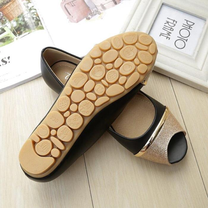 2019 New Peep Toe Sequin Flat Shoes Pregnant Women Flats Shoe Shallow Mouth PU Leather Shoes Summer Wholesale YX0002