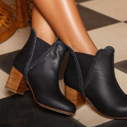 Woman Stitching Split Joint Chunky Heel Round Toe Ankle Boots