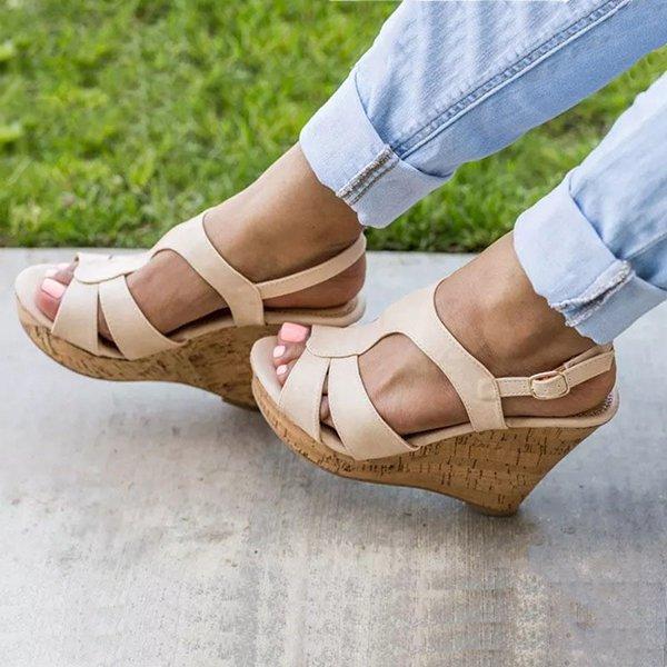 Women Peep Toe Adjustable Buckle Wedges Elegant Plus Size Sandals