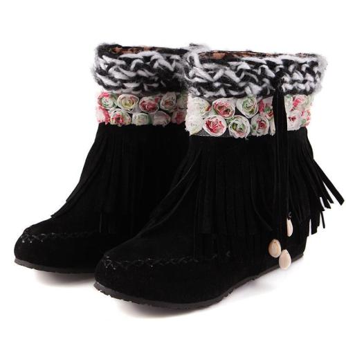 Women Flower Tassel Short Boots Plus Size Autumn and Winter Shoes 4719