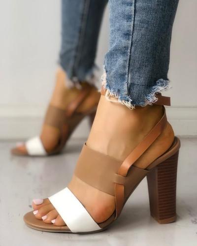 Contrast Color Slingback Buckled Chunky Heeled Sandals