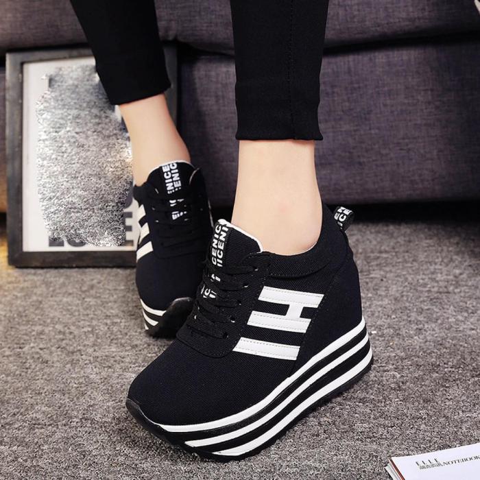 cuteshoeswearWomen Sneakers Fashion Women Height Increasing Breathable Lace-Up Wedges Sneakers Platform Shoes Canvas Woman Casual Shoes Nov 6