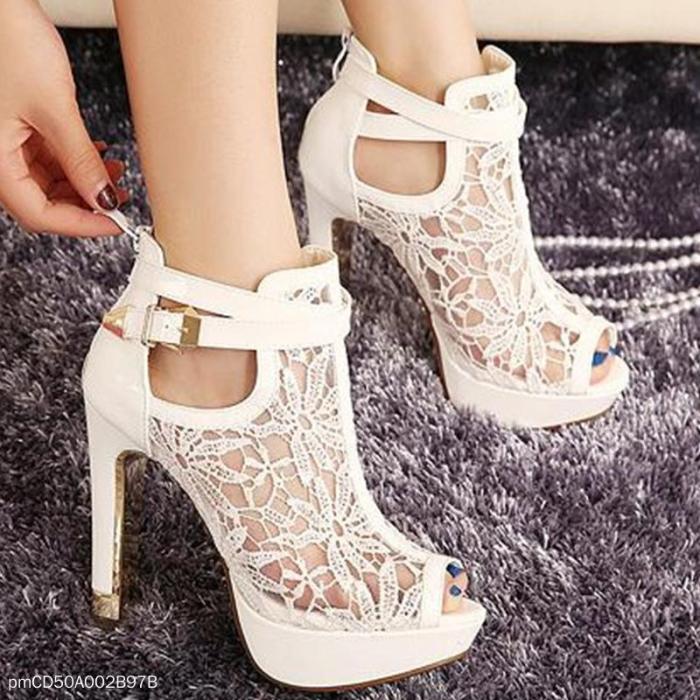 Lace Breathable Mesh High Heel Sandals
