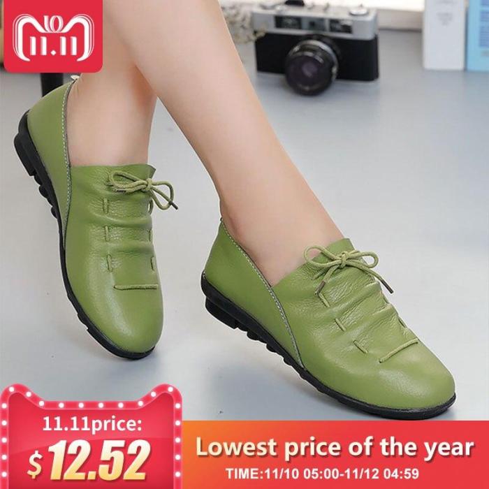Genuine leather flats shoes woman 2020 new rubber lace-up flat with casual shoes women outdoor solid fashion women summer shoes