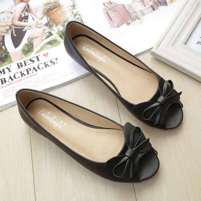 Flats Women's Summer 2019 New Peep Toe Shoes Sweet Bow Comfortable Soft Sole Big Size Women's Office Work Shoes YX0013