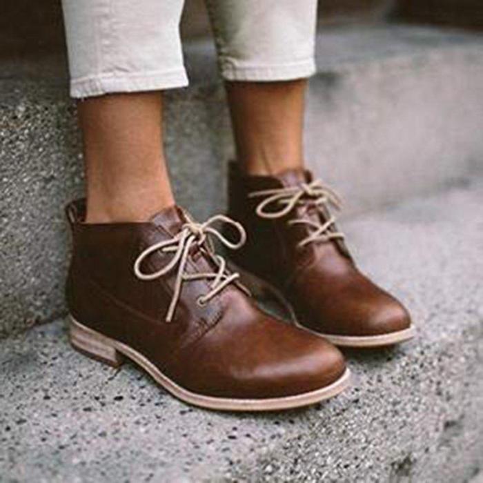 Casual Lace-Up Low Heel Loafers Womens Ankle Boot