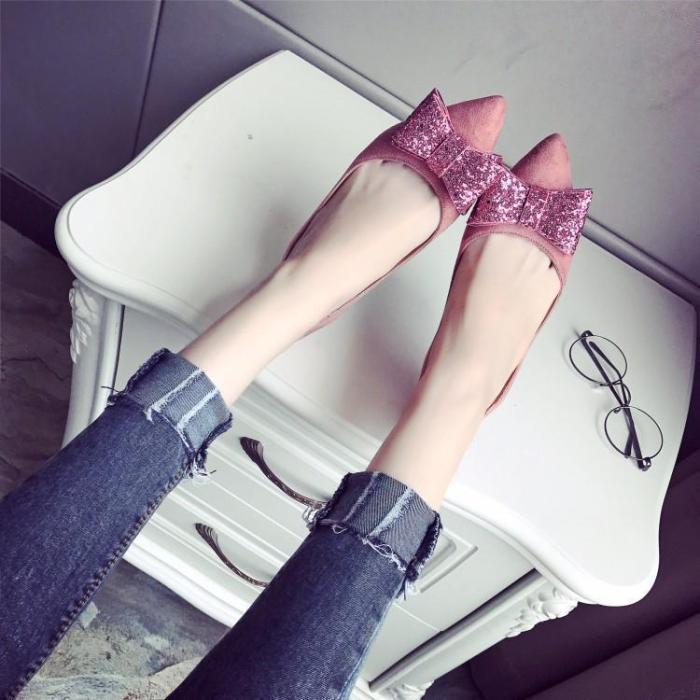 Fashion Suede Slim Heel Shoes With Bow-Knot