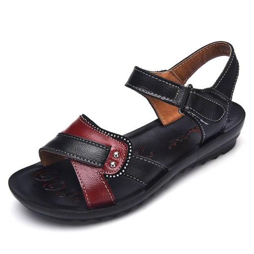 Women sandals genuine leather flat summer sandals women 2021 new hook Loop summer beach shoes woman comfortable mother sandals