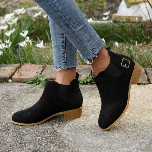 Chunky Heel Buckle Decorative Slip-on Ankle Boots