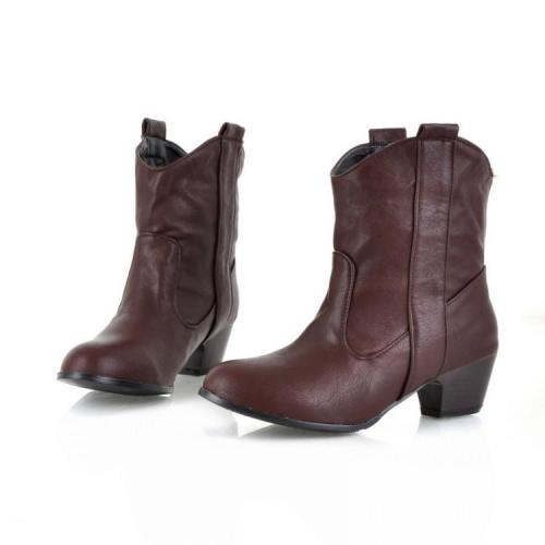Pu Leather Chunky Heels Short Boots Plus Size Women Shoes 8201