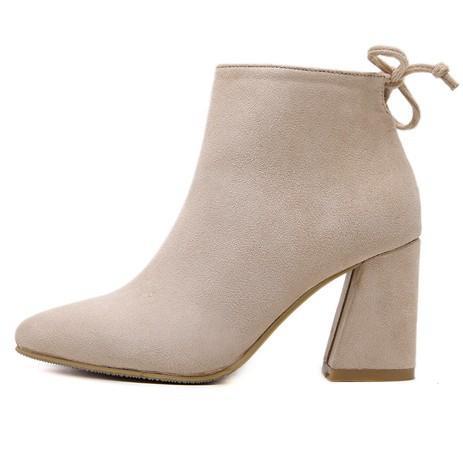 Pointed Toe Suede Side Zip Knot Ankle Boots 8461