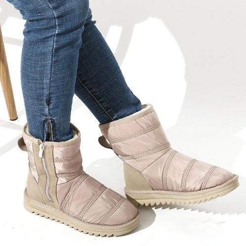 Large Size Splicing Warm Terry Lined Mid Calf Winter Women Snow Boots