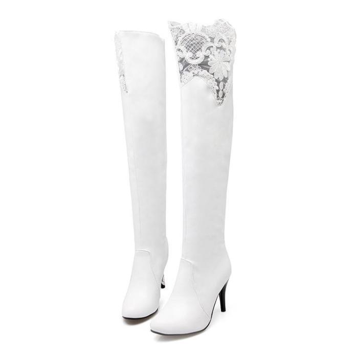 Lace High Heels Over the Knee Boots Thin Heel for Women 9630