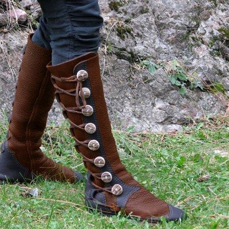 Women Fashion  Side Buttons Bandage Leather Boots