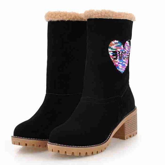Women chunky heel casual snow boots