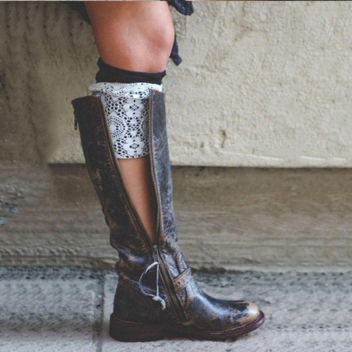 Black Distressed  Buckle Boots