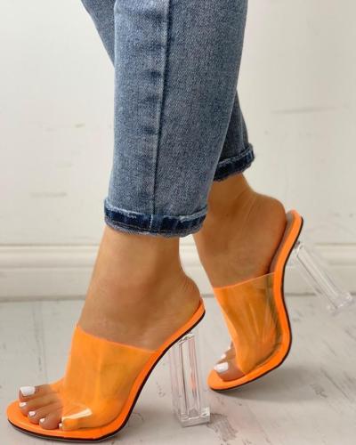 Open Toe Transparent Chunky Heeled Sandals