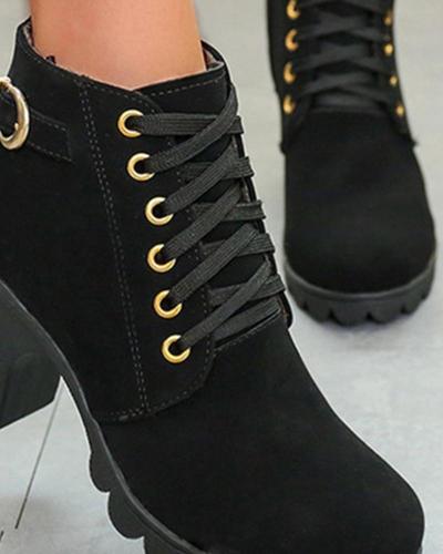 Solid Chunky High Heeled Ankle Boots