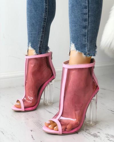 Transparent Fish Mouth Zipper Chunky Heeled Sandals