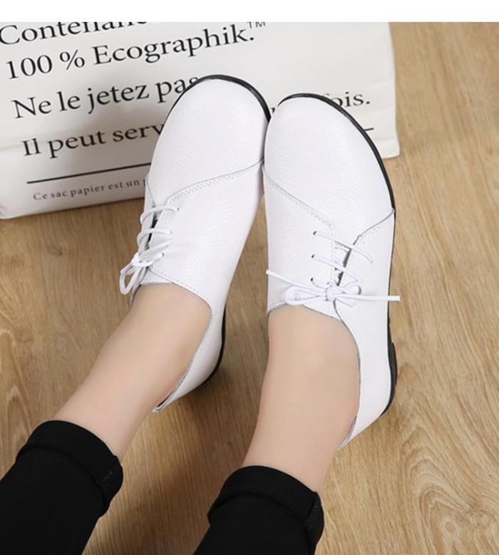 New Genuine Leather Flat Shoes Women Soft Bottom Oxford Pointe Shoes White Sapato Feminino Loafers Casual Women Flats
