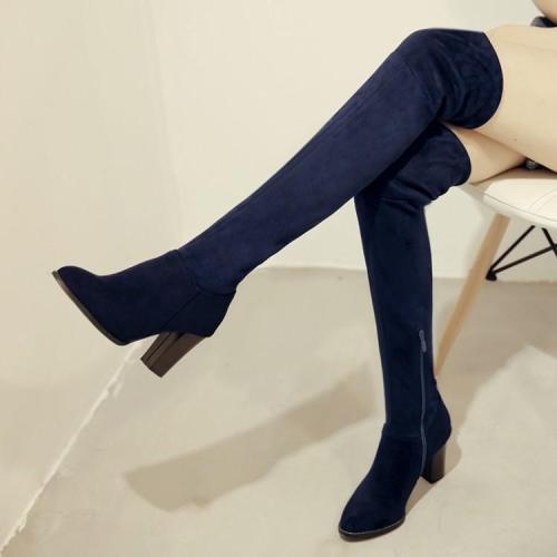 Elastic Flock Thigh High Boots High Heels Shoes for Woman 6262