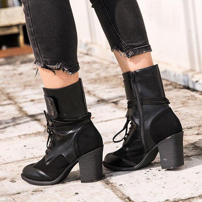 Black Closed Toe Women Chunky Heel Med (3-8Cm) Boots