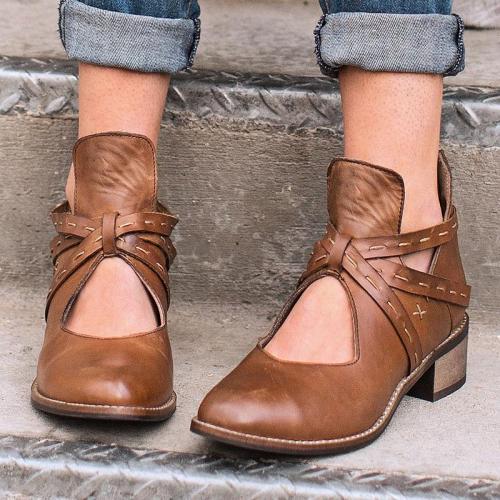 Women Vintage Ankle Boots Casual Chic Hollow Out Boots