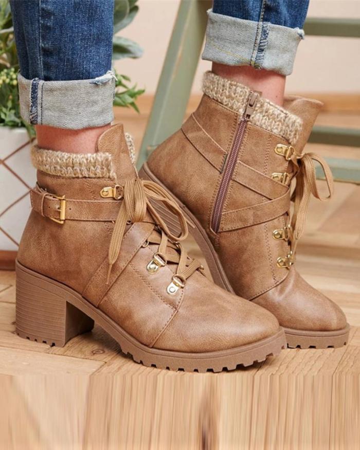 Leatherette Chunky Ankle Boots