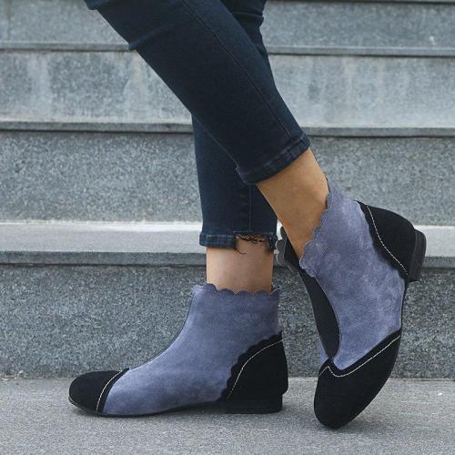Slip On Color Joint Faux Suede Ankle Boots