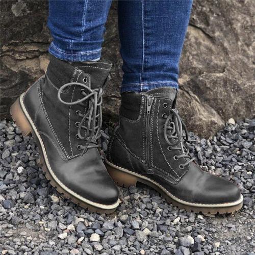 Women Lace Up Casual Daily Color Matching Boots