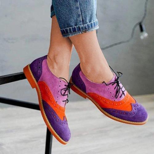 Casual stitching color tie flat loafers