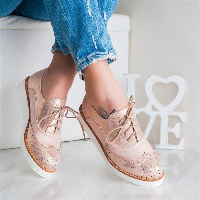 Plus Size Chic Leather Wide Fit Lace Up Bullock Loafers