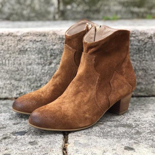 Woman Solid Suede Split Joint Chunky Heel Ankle Boots
