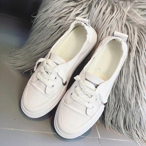 Womens Pu Casual Spring/fall Flat Heel Lace-Up Sneakers
