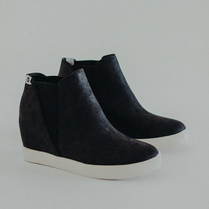 Slip-On Wedge Heel Round Toe Ankle Boots Womens Wedges Sneakers