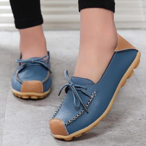 2019 New Women Flats Mixed Colors Genuine Leather Shoes Women Lace Up Oxford Shoes For Nurse Flat Shoes Casual Mocassin Femme 42