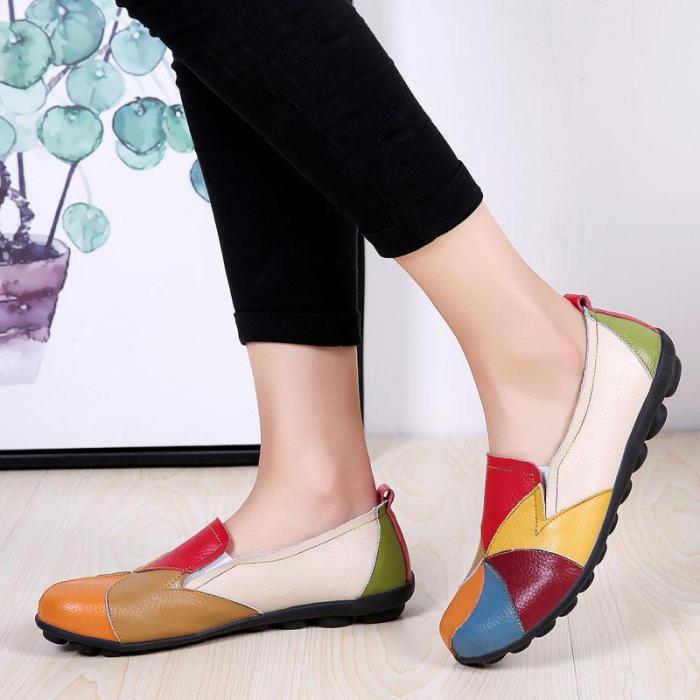 Women Flat Shoes 2020 Autumn Fashion Patchwork Women Shoes Genuine Leather Loafers Ladies Flats Shoes Woman Leisure Footwear