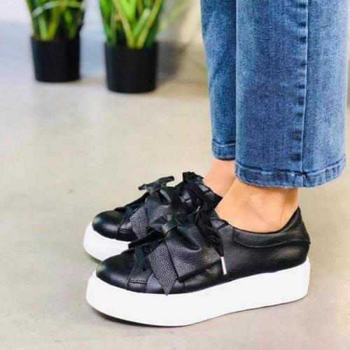 Lace-up Pu Bow Sneakers Womens All Season Sneakers