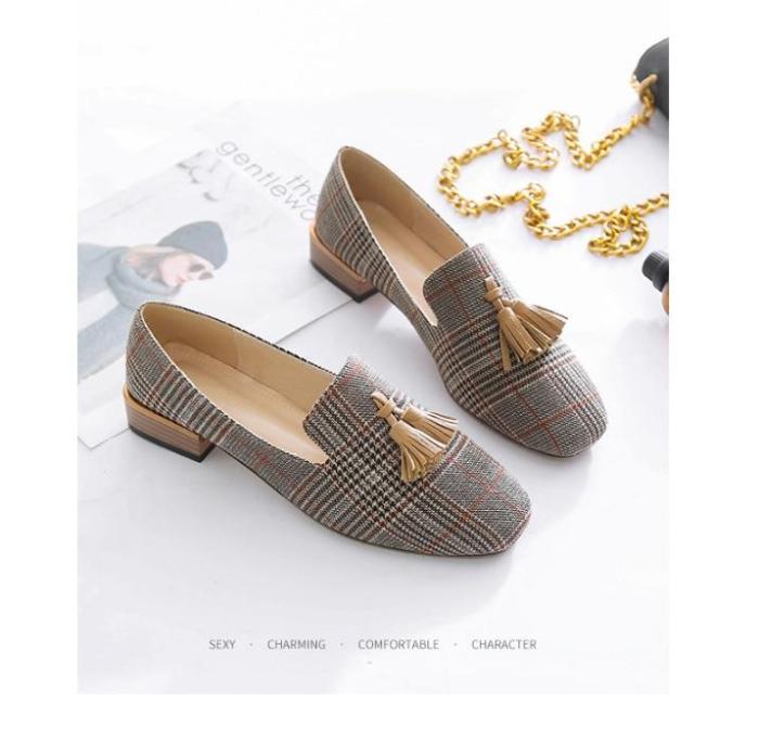 Fringe Loafers for girls Fashion Gingham Flats shoes women Slip-on Soft Canvas Lazy shoes Designer Flats luxury 2021