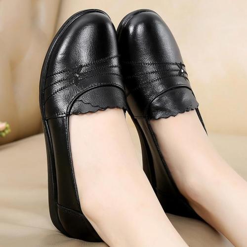 Plus Size 41/42 Female Flats Genuine Leather Shoes Mom Loafers Casual Shoes Women Loafers Slip On Shoes For Woman Black Flats