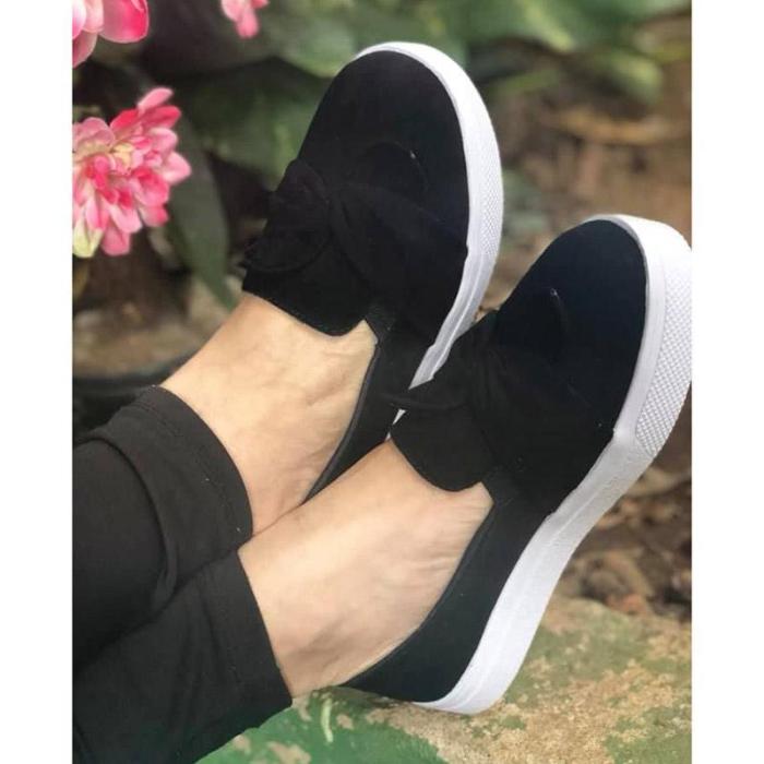 Woman Bowknot Solid Casual Velvet Sneakers Flats Loafers