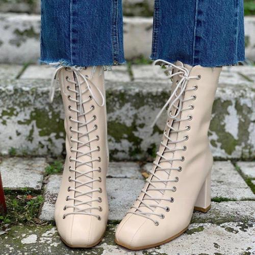 Elegant Front Lace-up High Heel Boots For Women