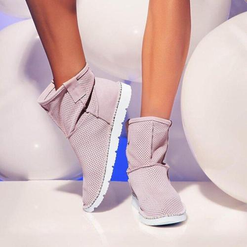Women Round Toe Slide Hello-Out Wedge Heel Casual Pu Ankle Boots